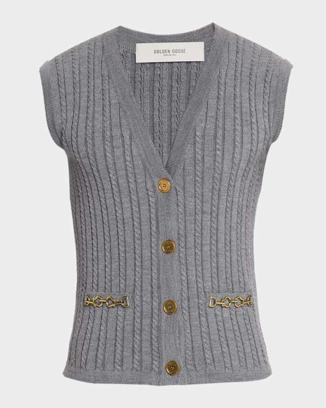 Journey Cable-Knit Sweater Vest with Chain Detail